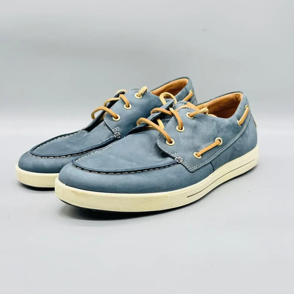 ECCO Shoes Mens 10.5 Blue Nubuck Eisner Boat Deck Moc Toe Casual Comfort Walking